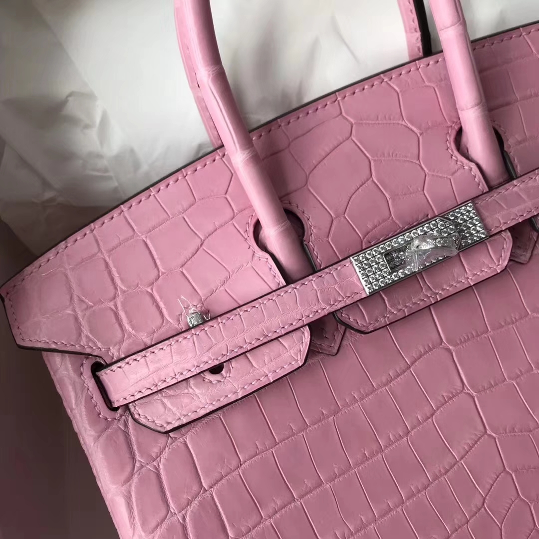 エルメスニュープラチナバッグエルメスバーキン25CM5P桜粉マットクロコダイルレザードリルバックル