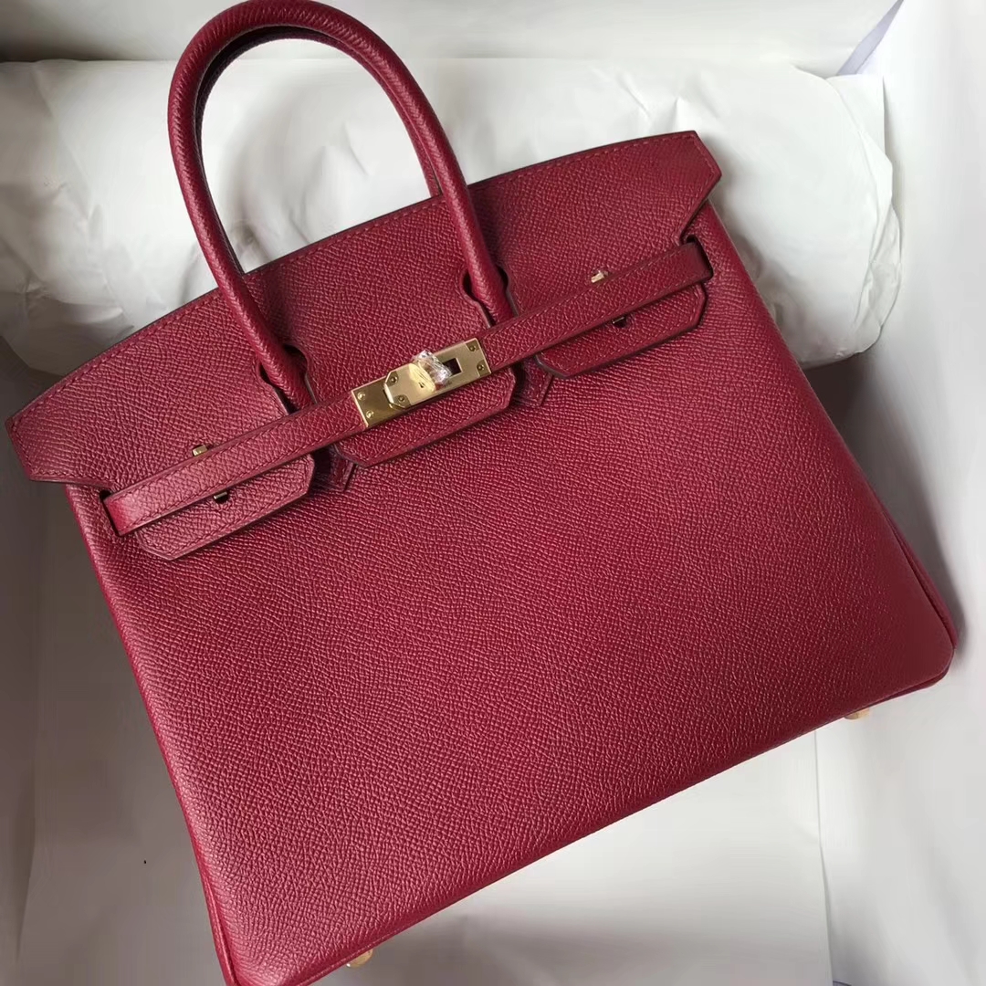 エルメスバーキンレディースバッグエルメスオリジナルパームグレイン牛革プラチナバッグBirkin25CMK1ザクロレッドゴールドバックル/シルバーバックル