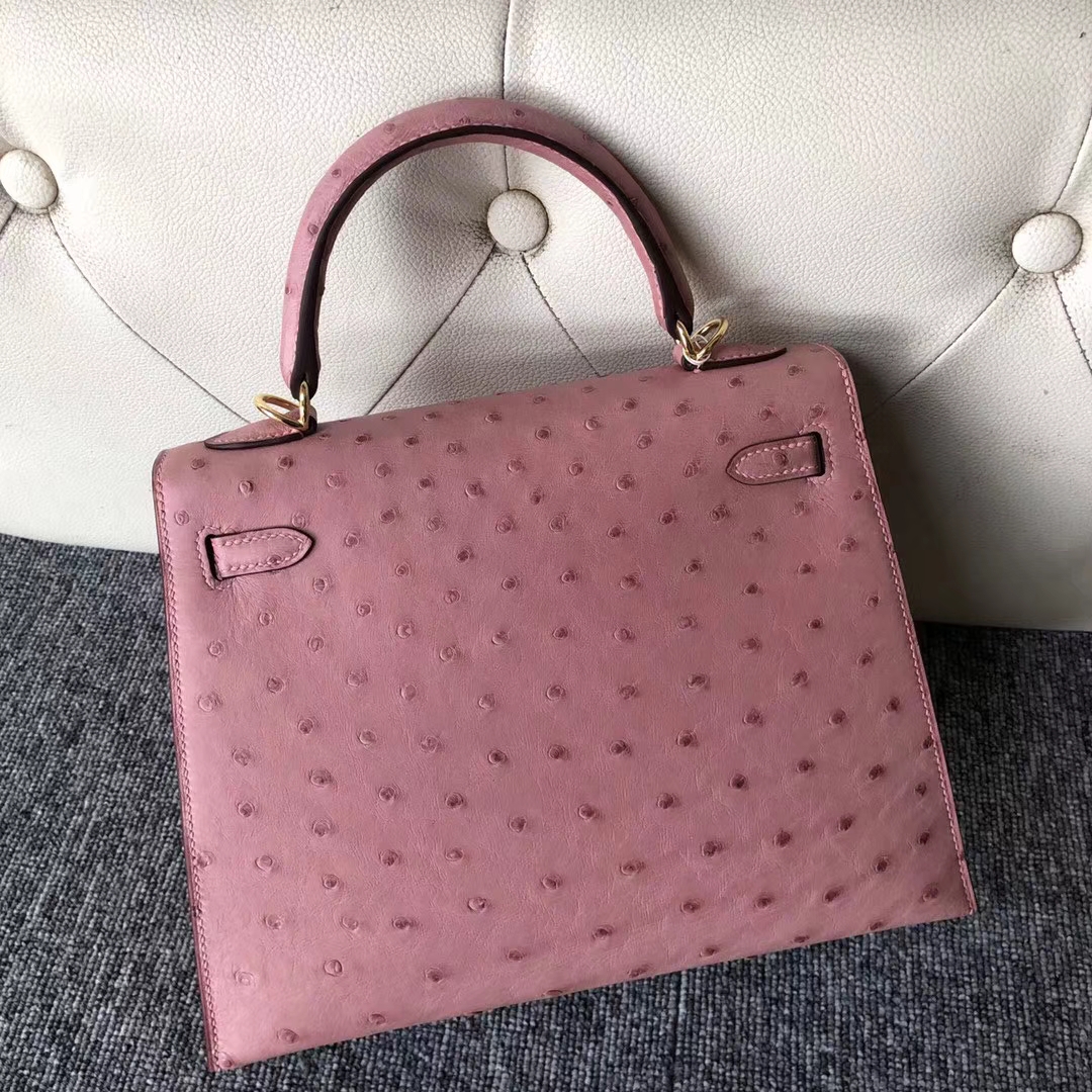 スポットエルメスケリー25cmエルメスCK94セラミックパウダーKKオーストリッチスキンケリーバッグゴールドバックル