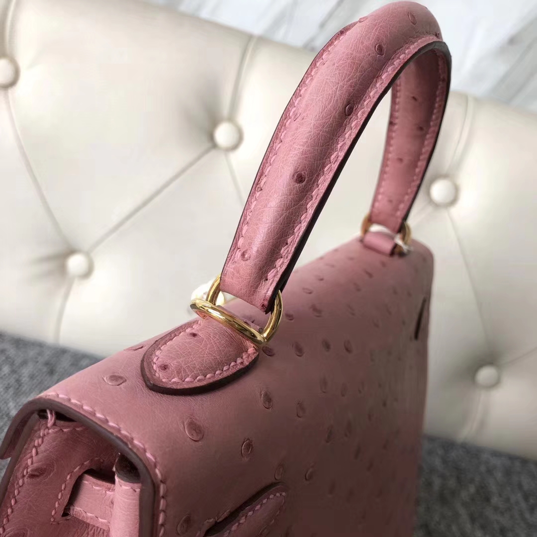 スポットエルメスケリー25cmエルメスCK94セラミックパウダーKKオーストリッチスキンケリーバッグゴールドバックル