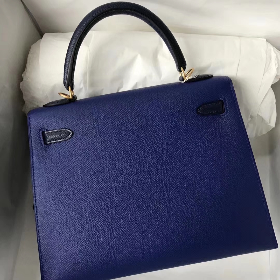 エルメスケリーウィメンズバッグエルメスケリー25CM7Tエレクトリックブルー/ダークブルーカラーブロックケリーゴールドバックル