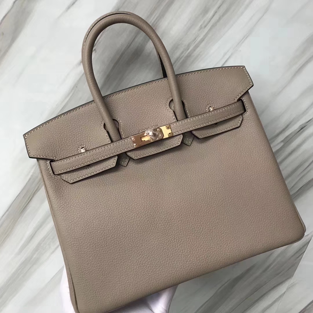 スポットエルメスBirkin25CMエルメスCK81ターコイズグレートーゴカーフスキンプラチナバッグローズゴールドバックル