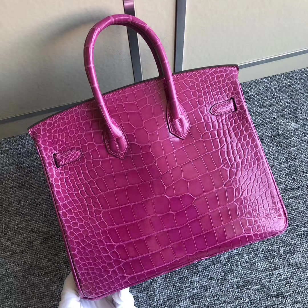 スポットエルメスバーキンバッグBirkin25cmJ5アラビアンナイトピンクパープルシャイニークロコダイルレザープラチナバッグゴールドバックル