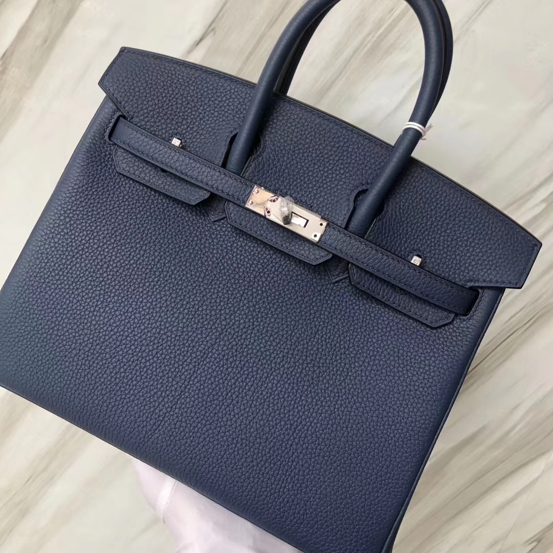 スポットエルメスバッグ公式サイトエルメスサファイアブルートーゴカーフレザーBirkin25プラチナバッグシルバーバックル