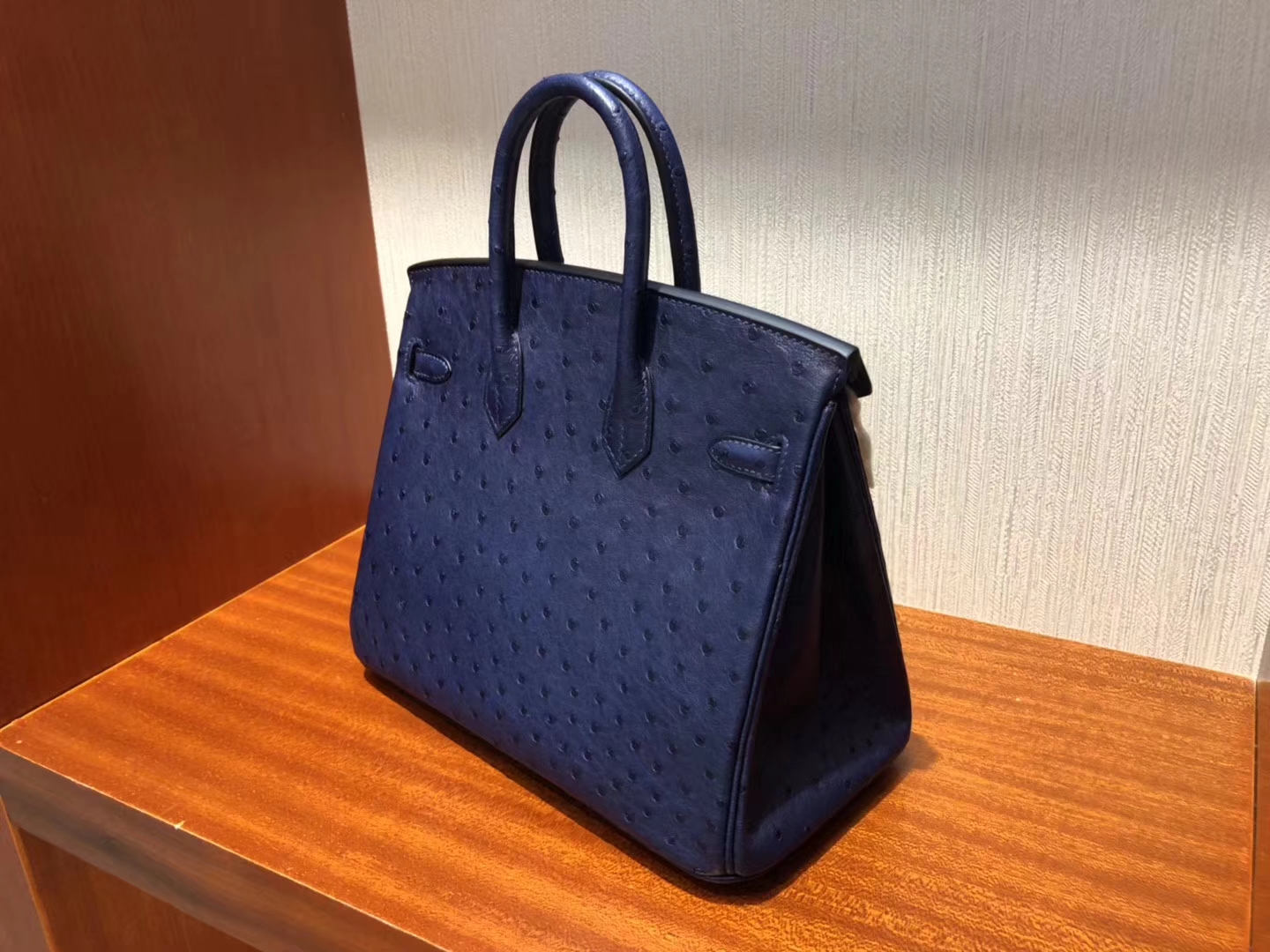 エルメスバーキンレディースバッグエルメス輸入オーストリッチレザープラチナバッグBirkin25CM7Kサファイアブルーシルバーバックル