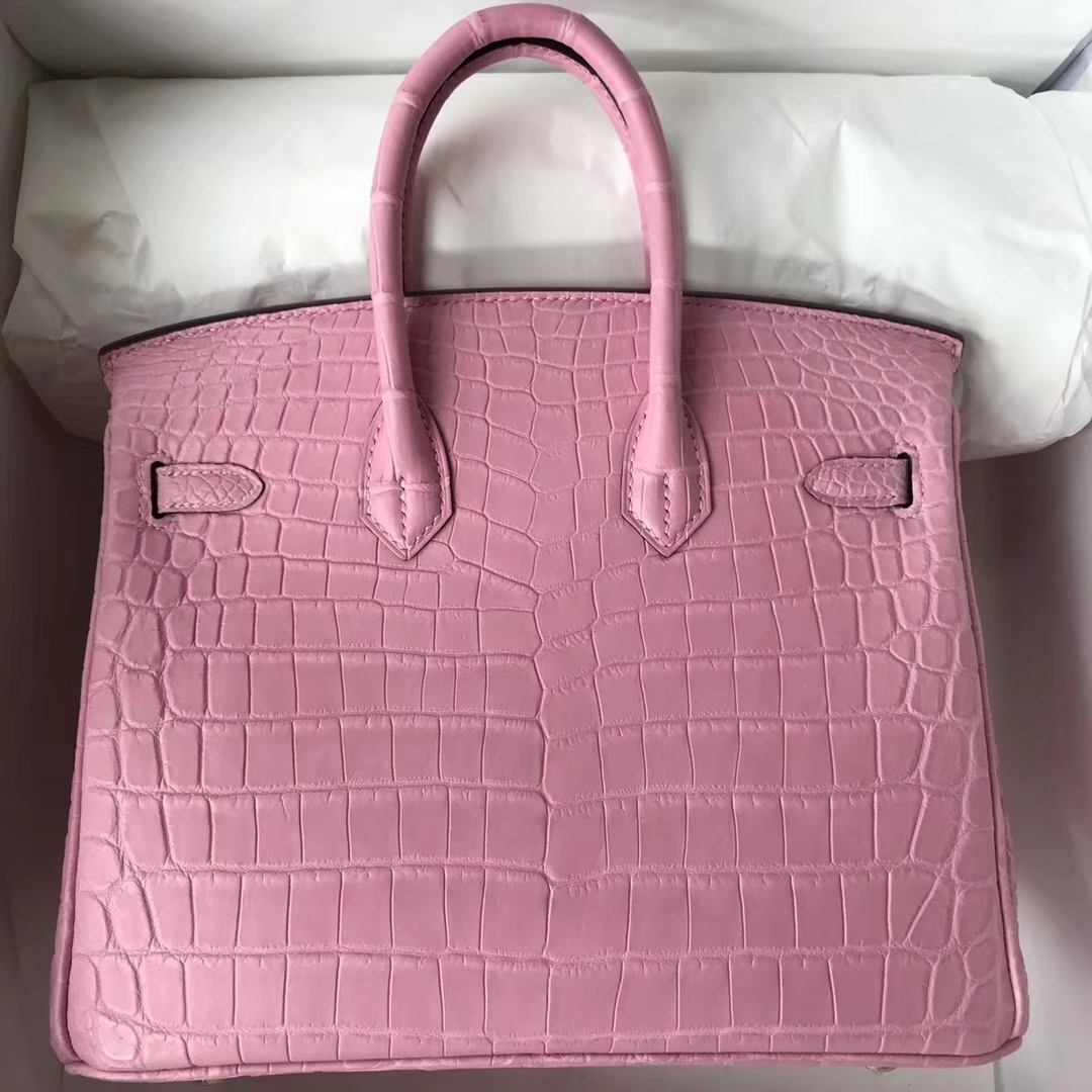 エルメスバーキンバッグエルメス5PチェリーブロッサムパウダートップマットクロコダイルレザープラチナバッグBirkin25CMゴールドバックル