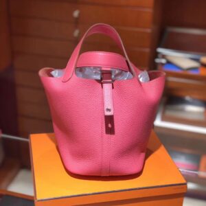 ピコタン展示|エルメスバケットバッグエルメスクレマンスレザーベジタブルバスケットバッグピコチン18/22cm8W新しいリップスティックパウダーシルバーバックル