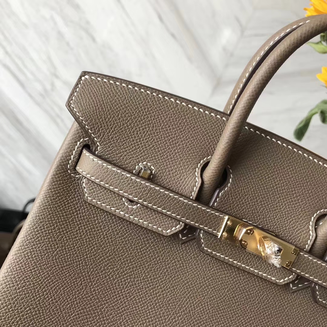 エルメスクラシックバーキンバッグエルメスC18エレファントグレーオリジナルエプソムレザーBirkin25CMゴールドバックル