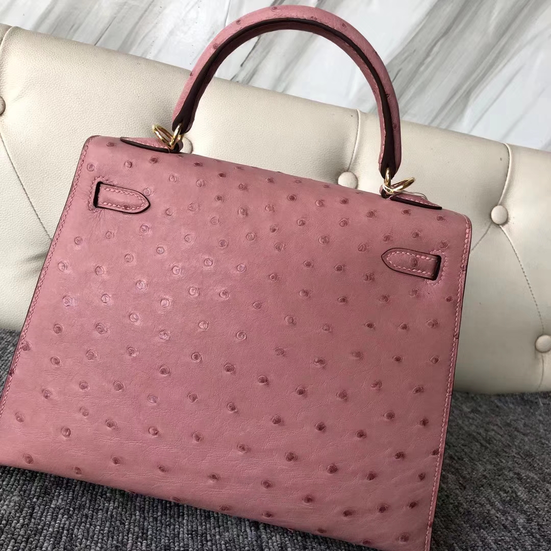 スポットエルメスケリー25cmエルメスCK94セラミックパウダーKKオーストリッチスキンケリーバッグゴールドバックル