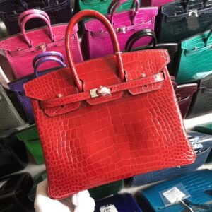 バーキン展示｜エルメスバーキンバッグ25cmエルメスシャイニークロコダイルレザープラチナバッグCK95フェラーリレッドシルバーバックル