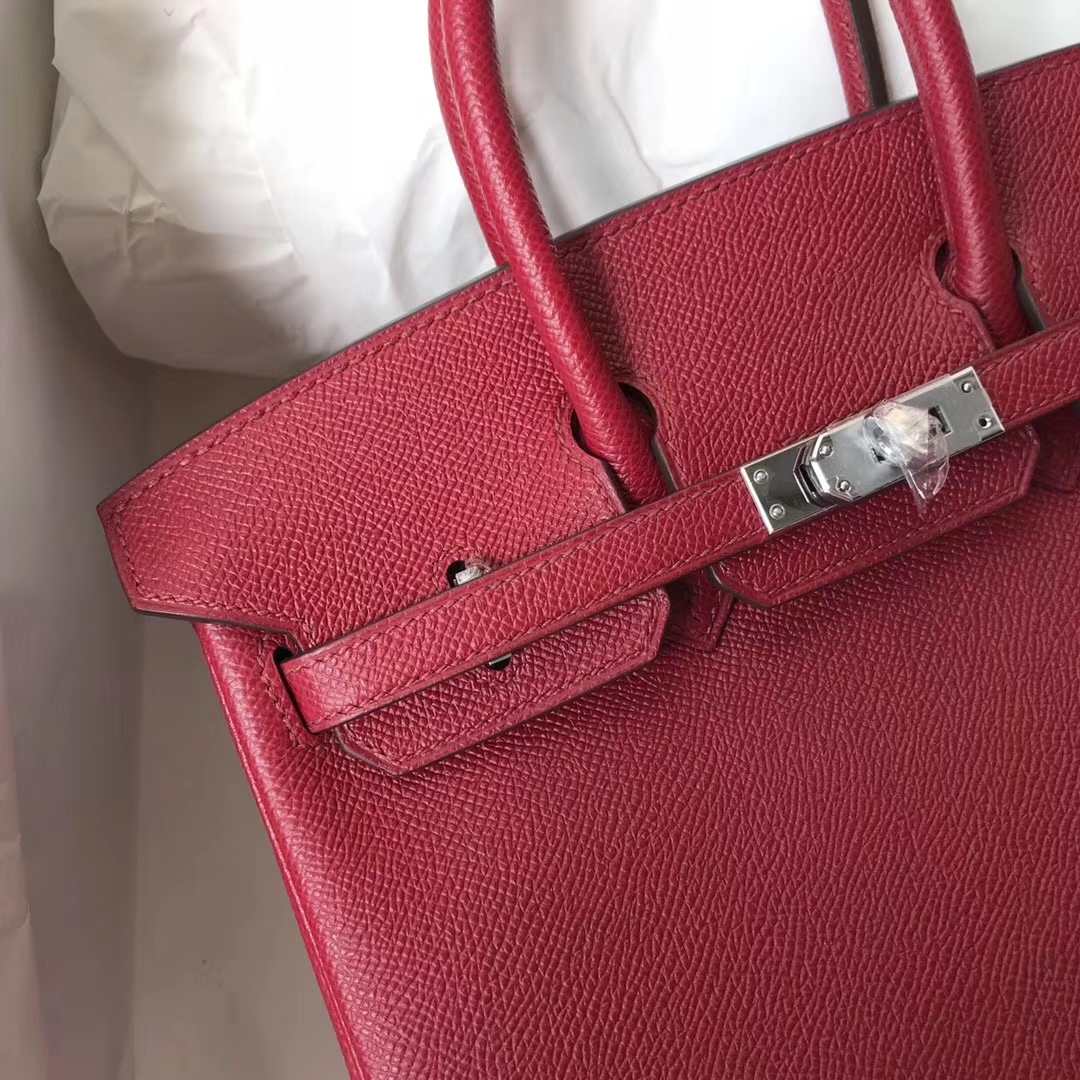 エルメスバーキンレディースバッグエルメスオリジナルパームグレイン牛革プラチナバッグBirkin25CMK1ザクロレッドゴールドバックル/シルバーバックル