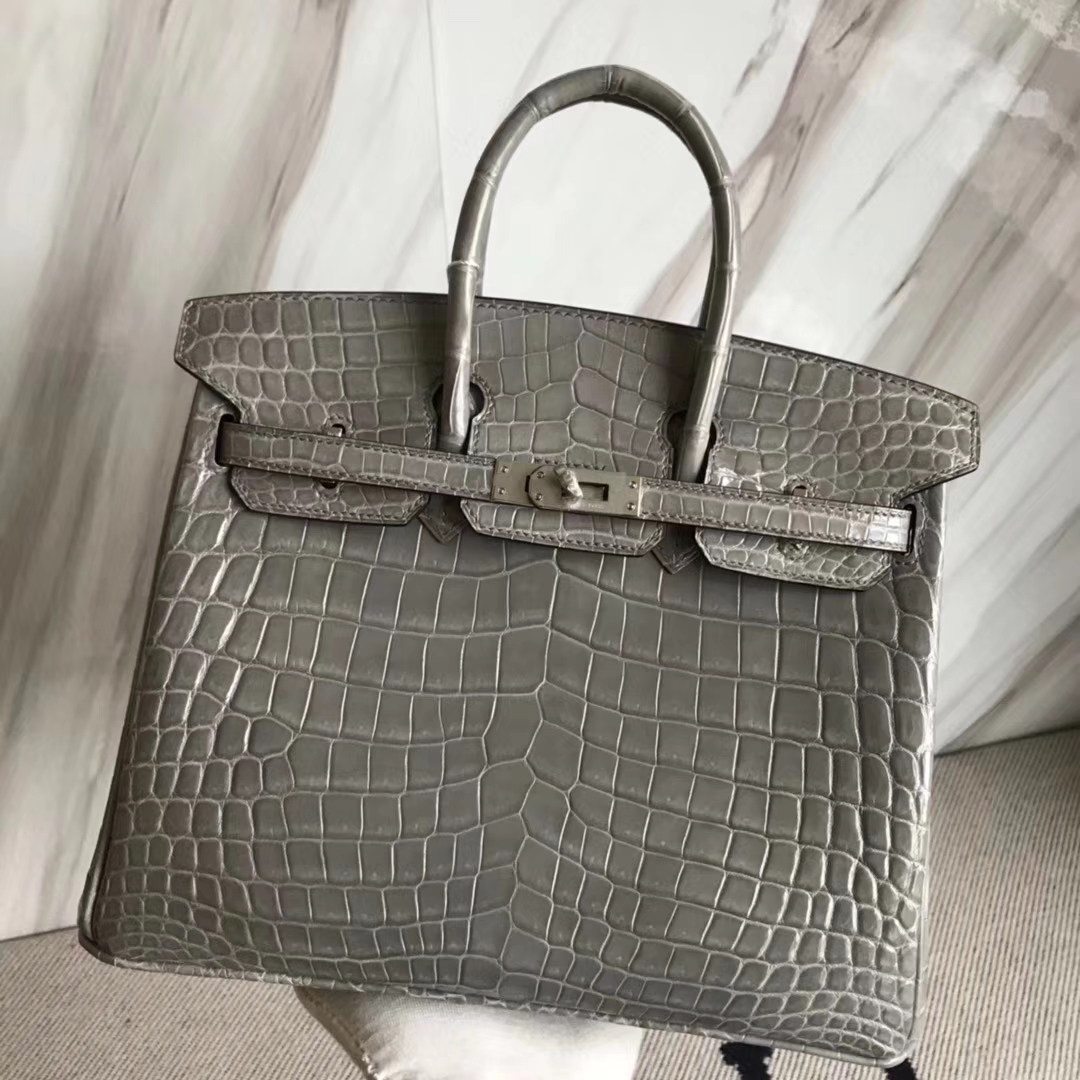 エルメスバッグ公式サイトエルメスプラチナバッグBirkin25CMパリグレーシャイニークロコダイルレザーシルバーバックル