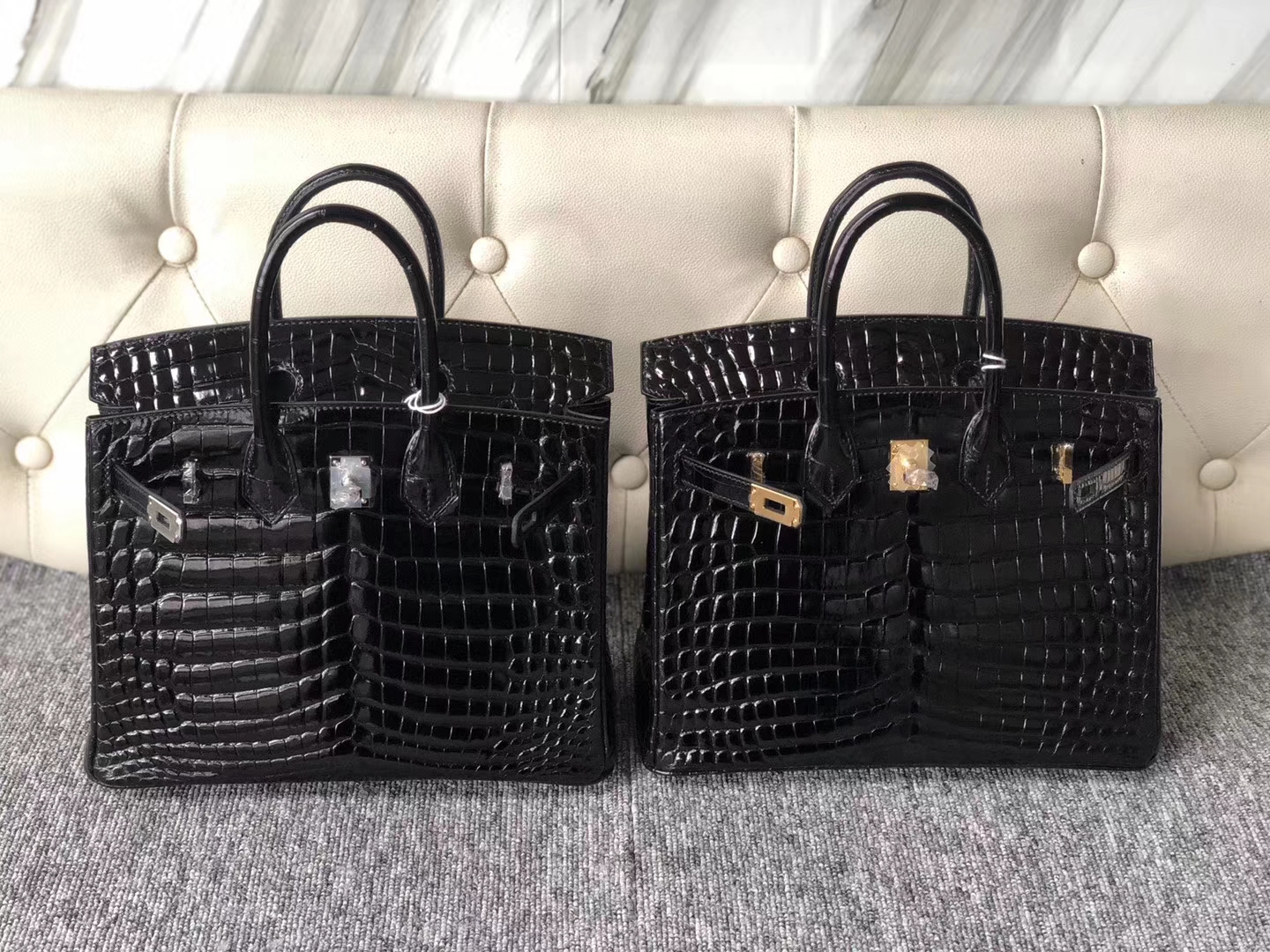 スポットエルメスプラチナバッグクロコダイルスキンエルメスシャイニーアーチビーズクロコダイルスキンBirkin25CMCK89ブラックシルバーバックル