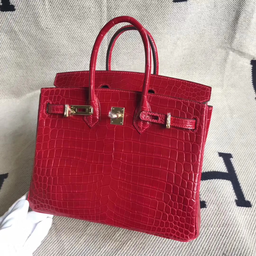 エルメスバッグ公式サイトエルメスプラチナバッグQ5チャイナレッドシャイニーツーポイントクロコダイルレザーBirkin25CMゴールドバックル