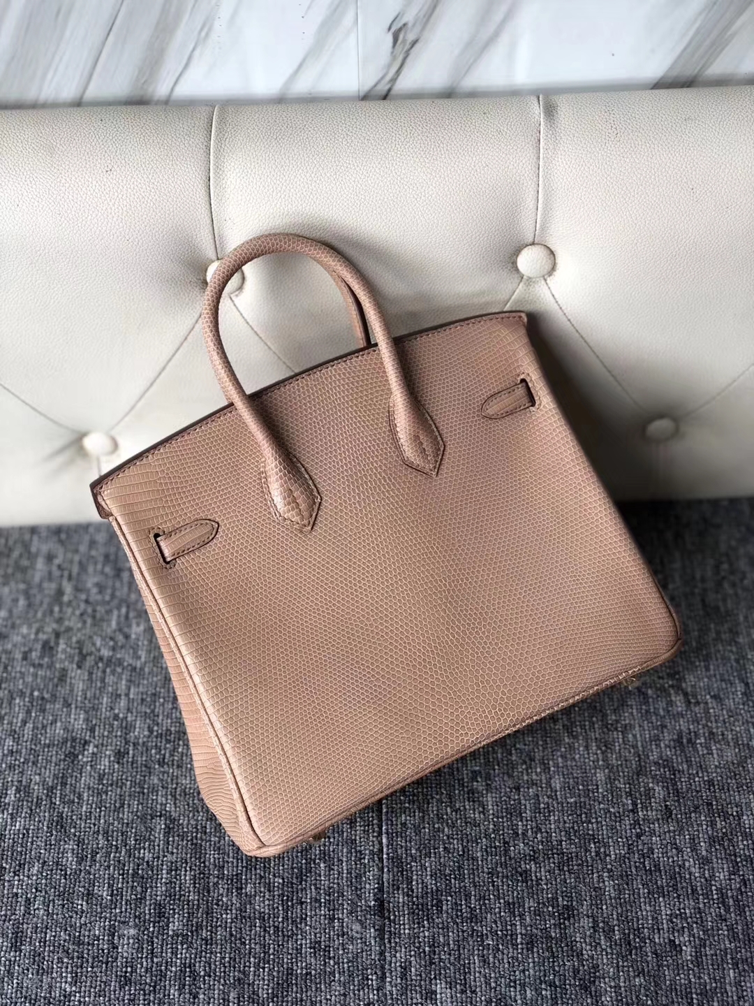 スポットエルメスバッグ卸売エルメスミルクティーカラー輸入トカゲ皮プラチナバッグBirkin25cmゴールドバックル