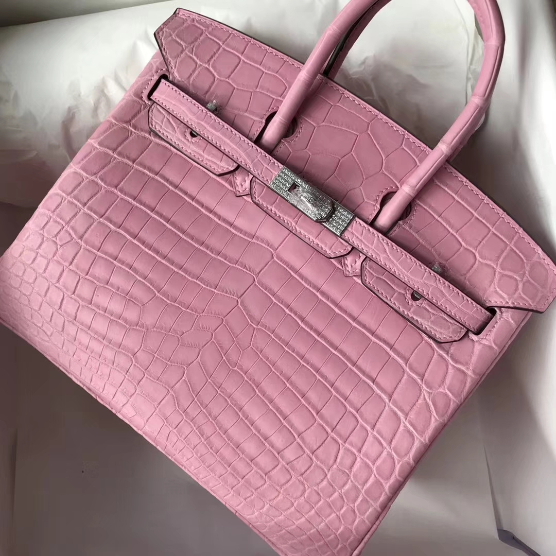 エルメスニュープラチナバッグエルメスバーキン25CM5P桜粉マットクロコダイルレザードリルバックル