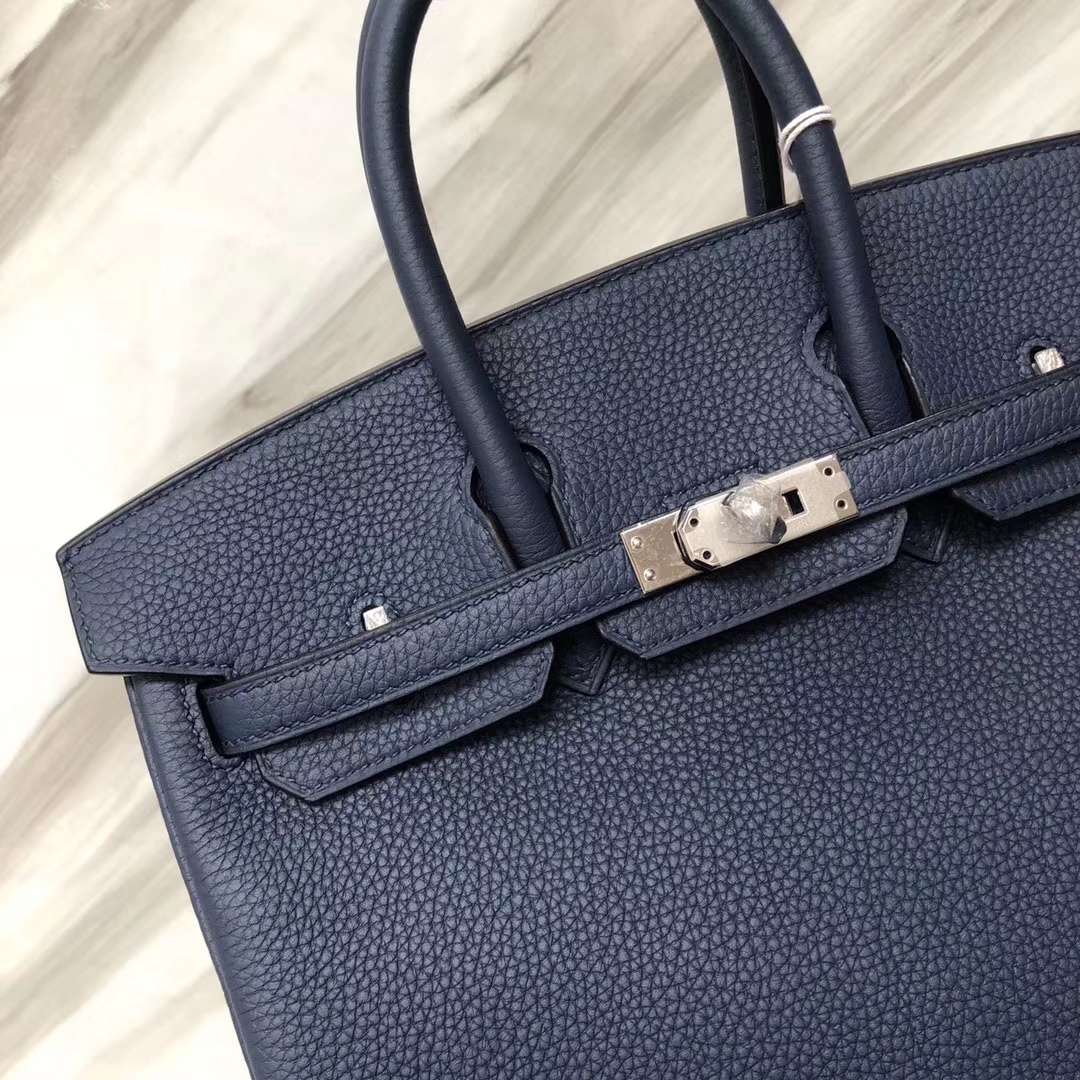 スポットエルメスバッグ公式サイトエルメスサファイアブルートーゴカーフレザーBirkin25プラチナバッグシルバーバックル