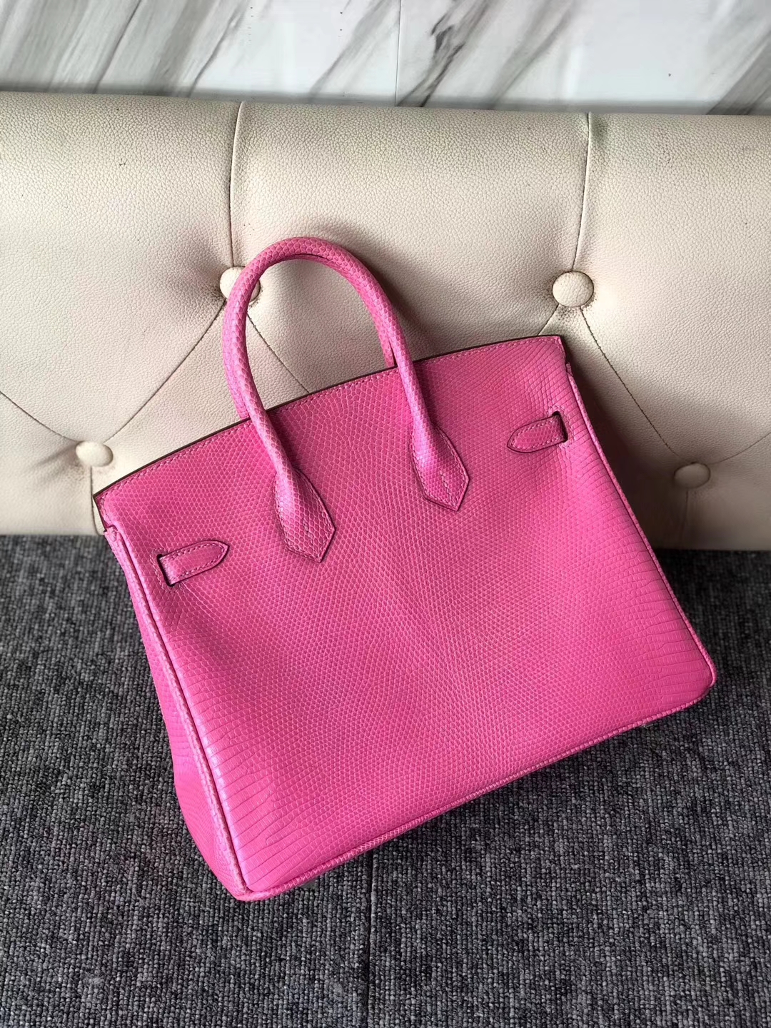 トップハンドステッチエルメスストロベリーパウダー輸入トカゲスキンプラチナバッグBirkin25CMシルバーバックル