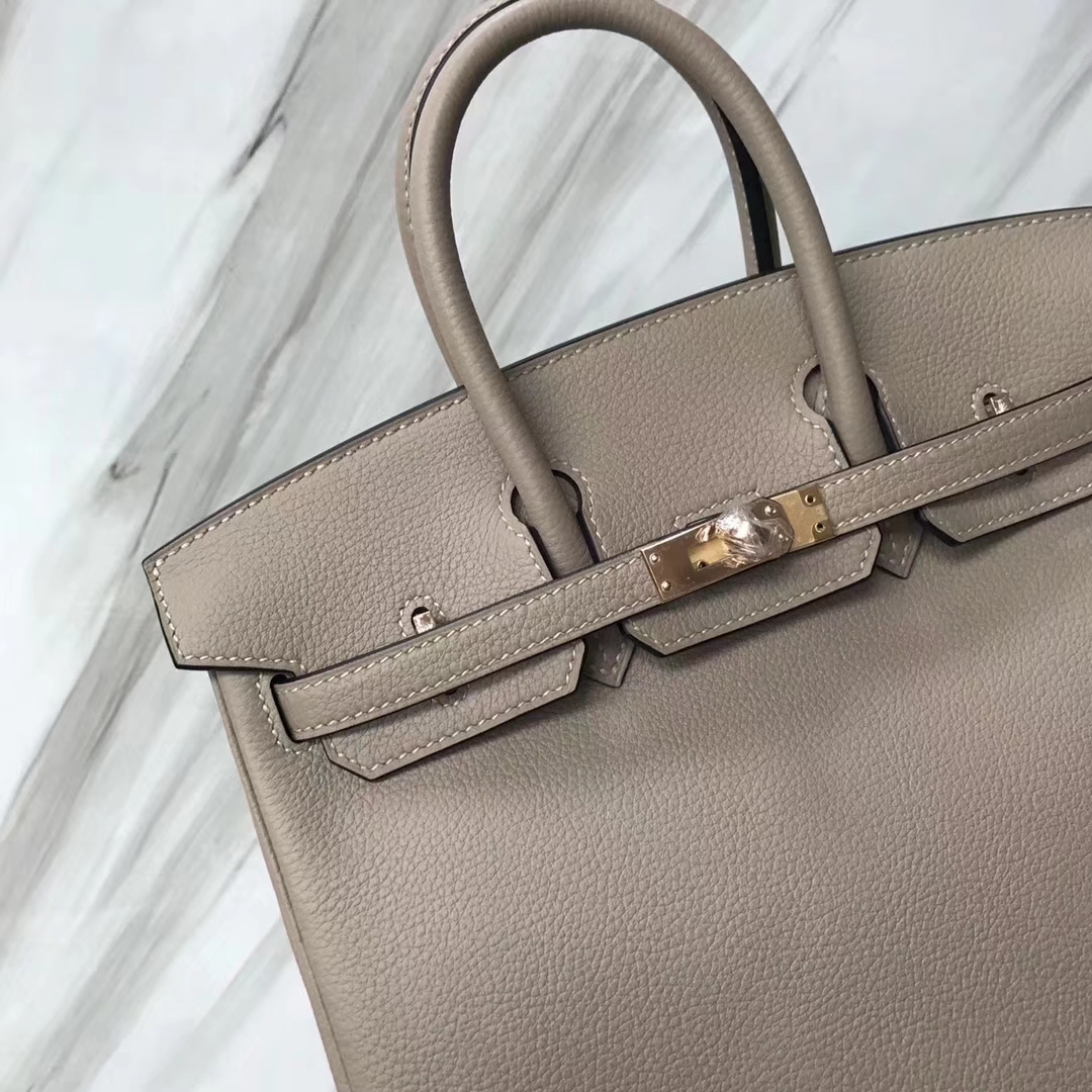 スポットエルメスBirkin25CMエルメスCK81ターコイズグレートーゴカーフスキンプラチナバッグローズゴールドバックル