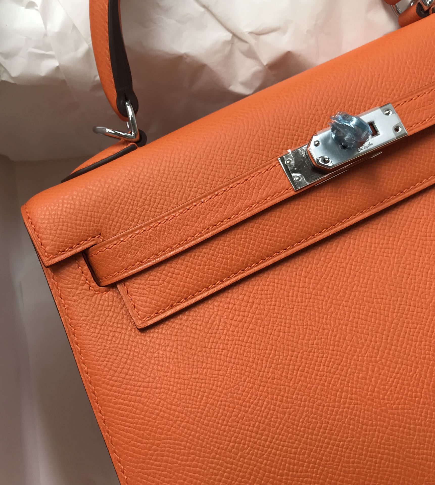 スポットエルメスケリーバッグサイズエルメスオリジナルエプソムレザーKelly25CM93オレンジシルバーバックル