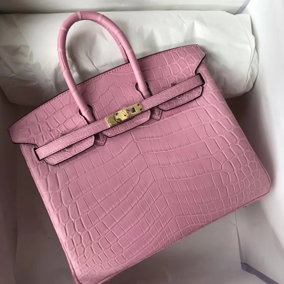 エルメスバーキンバッグエルメス5PチェリーブロッサムパウダートップマットクロコダイルレザープラチナバッグBirkin25CMゴールドバックル