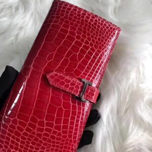財布・小物展示|エルメスウォレットエルメスベアンスーツクリップチャイナレッドシャイニークロコダイルレザーウォレットシルバーバックル