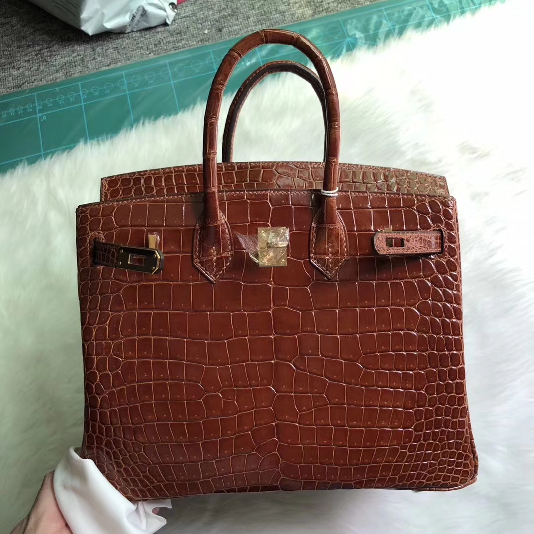 エルメスバーキンバッグエルメスシャイニーベイクロコダイルレザープラチナバッグBirkin25CMゴールドバックル