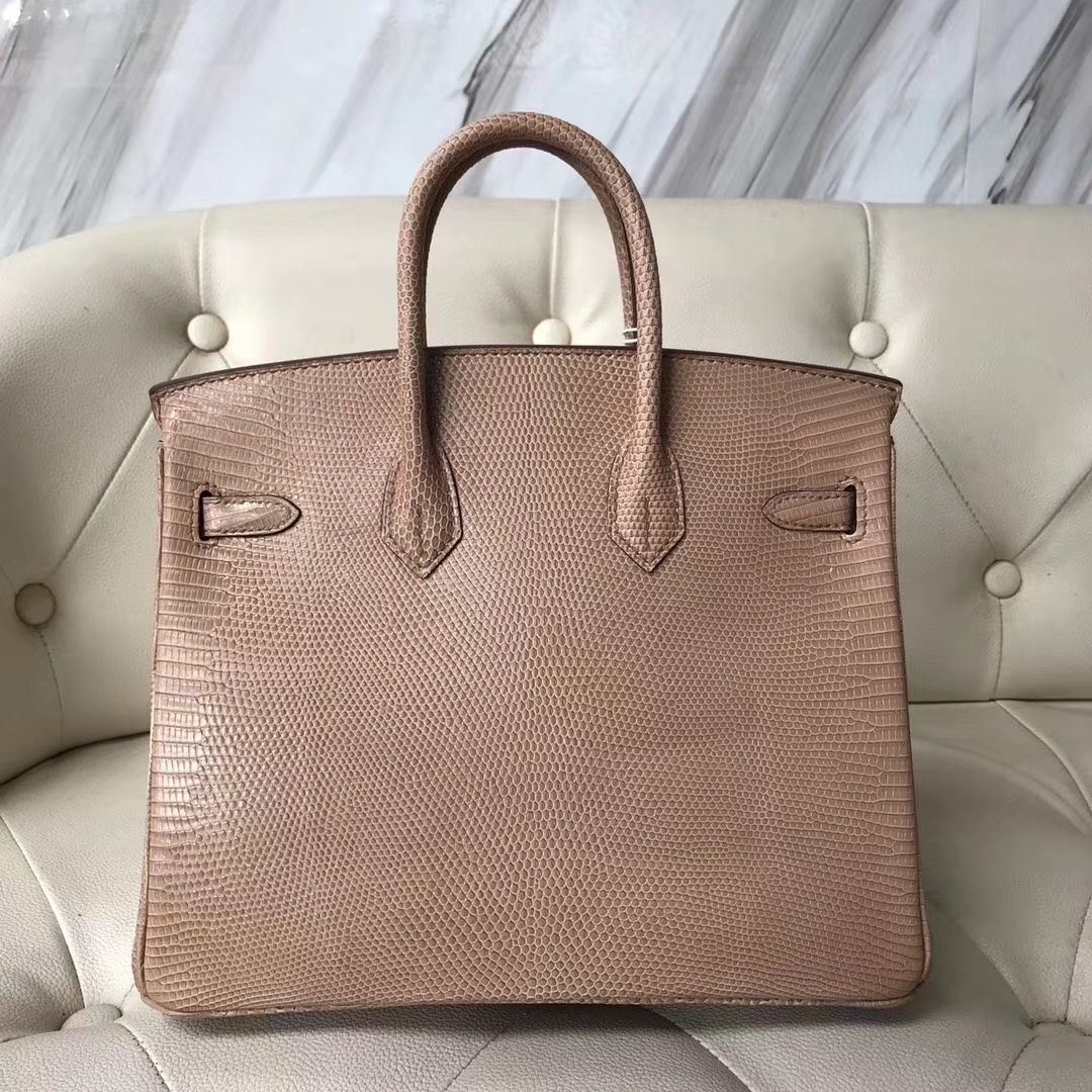 エルメスバーキンバッグエルメス輸入光沢リザードスキンプラチナバッグBirkin25CMCC24ミルクティーシルバーバックル