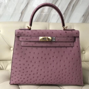 ケリー展示|ピュアハンドメイドワックススレッドエルメストップKKオーストリッチスキンシームケリーバッグKelly28CMラベンダーパープルゴールドバックル