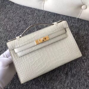ミニケリー展示｜エルメス ナタ ポシェットケリー ミニ ホワイト系 HERMES Mini Kelly Nata Alligator handbag (Ⅰ) クレケリークロコハンド…