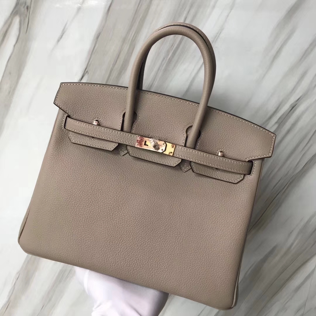 スポットエルメスBirkin25CMエルメスCK81ターコイズグレートーゴカーフスキンプラチナバッグローズゴールドバックル