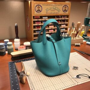 ピコタン展示｜エルメスオリジナルクレマンスレザー野菜バスケットバッグピコチン18/22cm7Fピーコックブルー