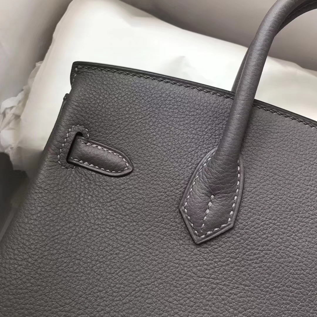 エルメスバッグ公式サイトエルメス8Pペンシルグレーオリジナルライチグレイン牛革プラチナバッグBirkin25CMゴールドバックル/シルバーバックル