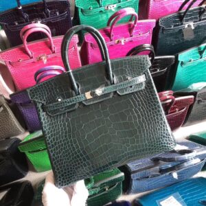 バーキン展示｜エルメスバッグエルメス1Pダックグリーン光沢のあるクロコダイルレザーBirkin25プラチナバッグシルバーバックル