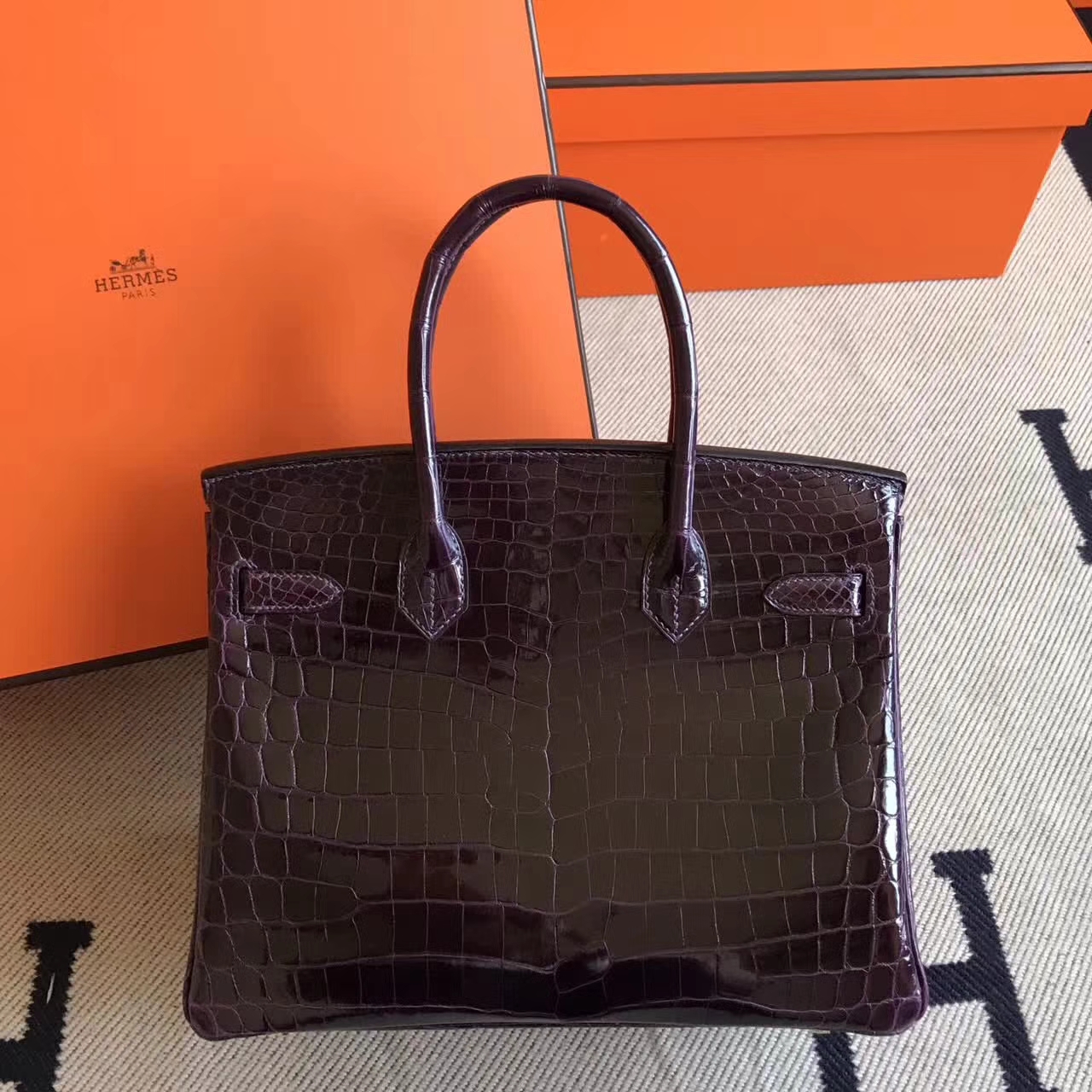 エルメスレディースバッグサイズエルメス9GクリスタルパープルシャイニークロコダイルレザーBirkin30プラチナバッグゴールドバックル