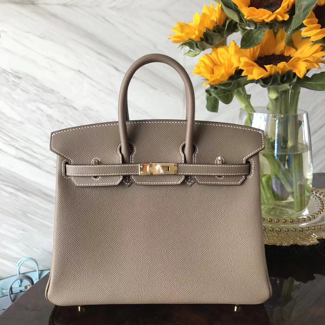 エルメスクラシックバーキンバッグエルメスC18エレファントグレーオリジナルエプソムレザーBirkin25CMゴールドバックル