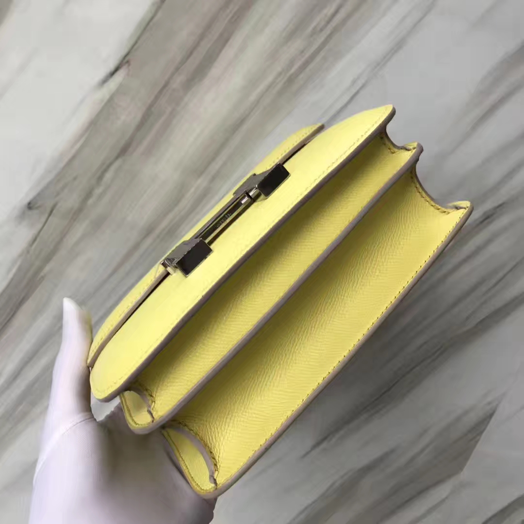 スポットエルメスバッグ公式サイトエルメスC9グースヨークエプソム牛革スチュワーデスバッグConstance18CMシルバーバックル