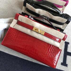 ミニケリー展示｜エルメスCK95フェラーリレッドシャイニークロコダイルレザーミニケリーミニケリーバッグゴールドバックル