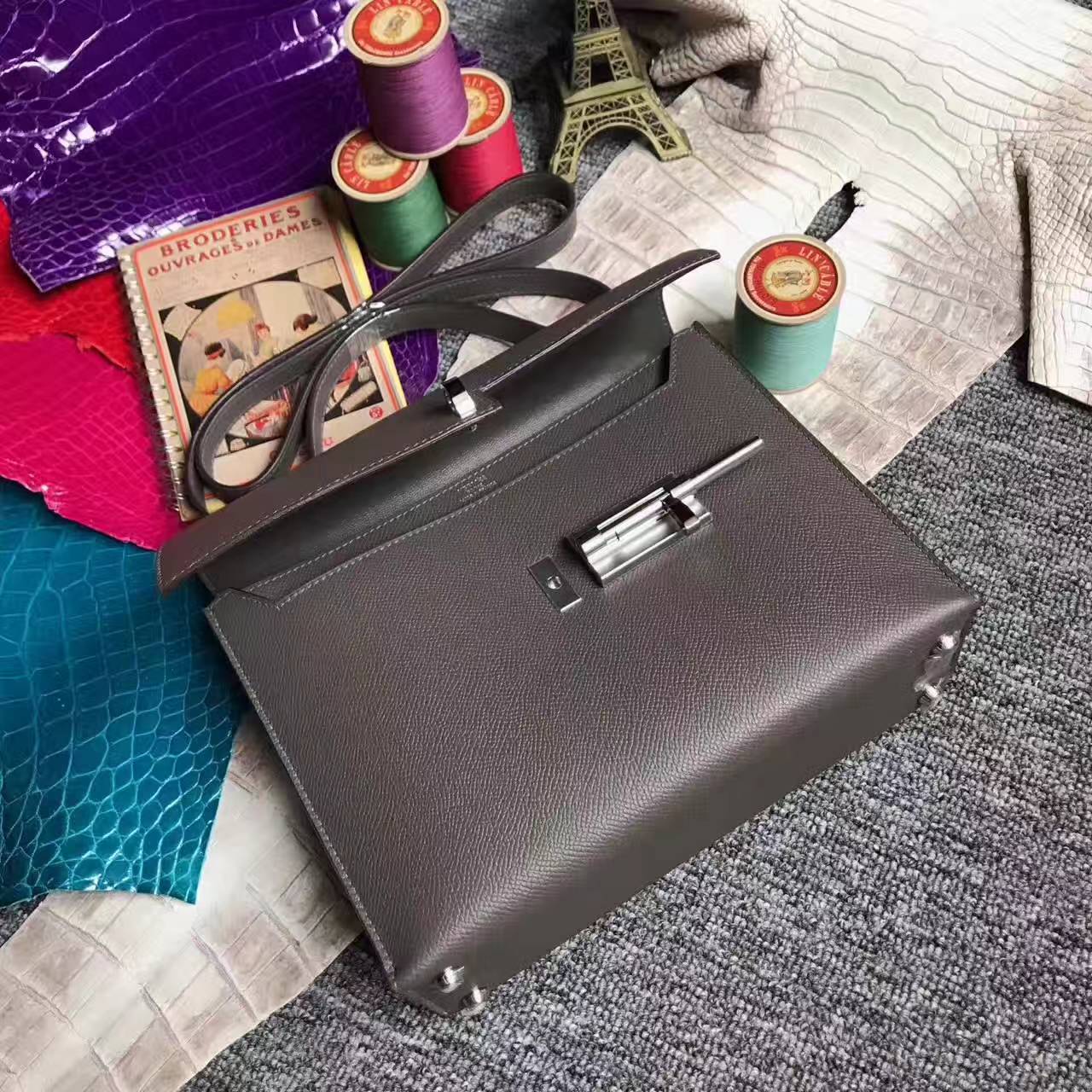 工場直販エルメスエルメスティングレーオリジナルエプソム牛革Verrouマシンガンバッグ24cm