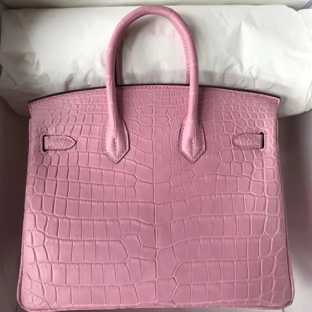 エルメスニュープラチナバッグエルメスバーキン25CM5P桜粉マットクロコダイルレザードリルバックル