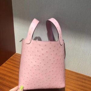 ピコタン展示｜エルメスピコチン18CMエルメス1Qミルクセーキパウダー輸入KKダチョウスキン野菜バスケットパッケージシルバーバックル