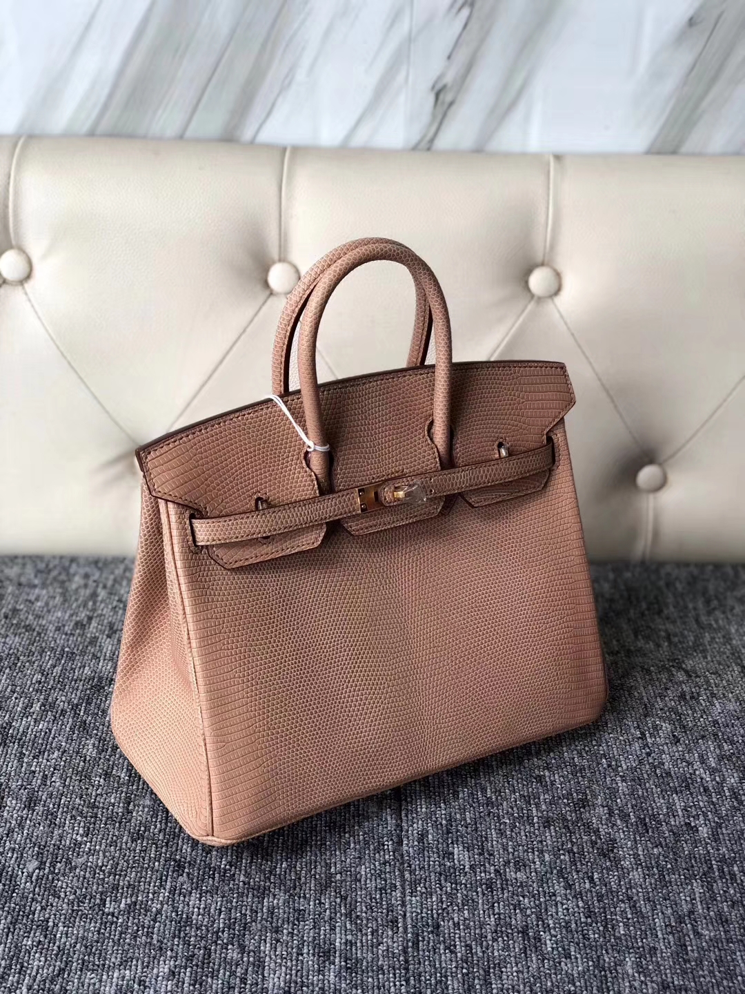 スポットエルメスバッグ卸売エルメスミルクティーカラー輸入トカゲ皮プラチナバッグBirkin25cmゴールドバックル