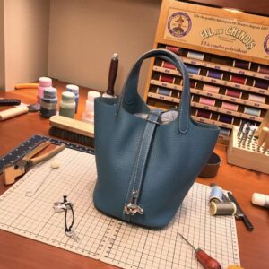 ピコタン展示｜エルメスベジタブルバスケットバッグエルメスピコチン18/22cm75デニムブルーオリジナルクレマンスレザーシルバーバックル
