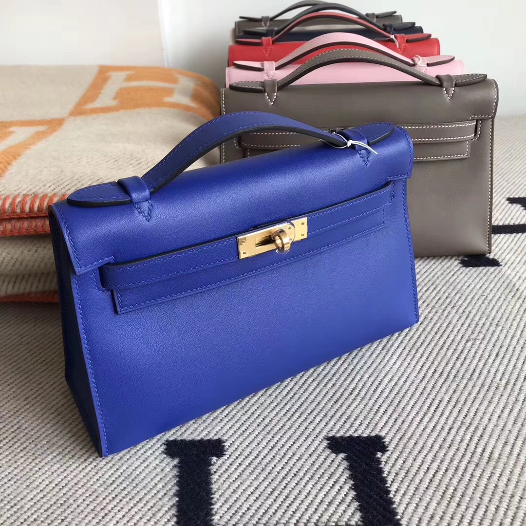 エルメスMinikelly22CMエルメス7Tエレクトリックブルーオリジナルスウィフトレザーミニケリーバッグゴールドバックル