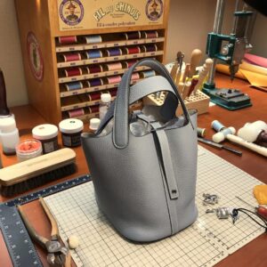 ピコタン展示|Hermes Picotin18 / 22CMHermesJ7リネンブルークレマンスクラフトベジタブルバスケットシルバーバックル付き