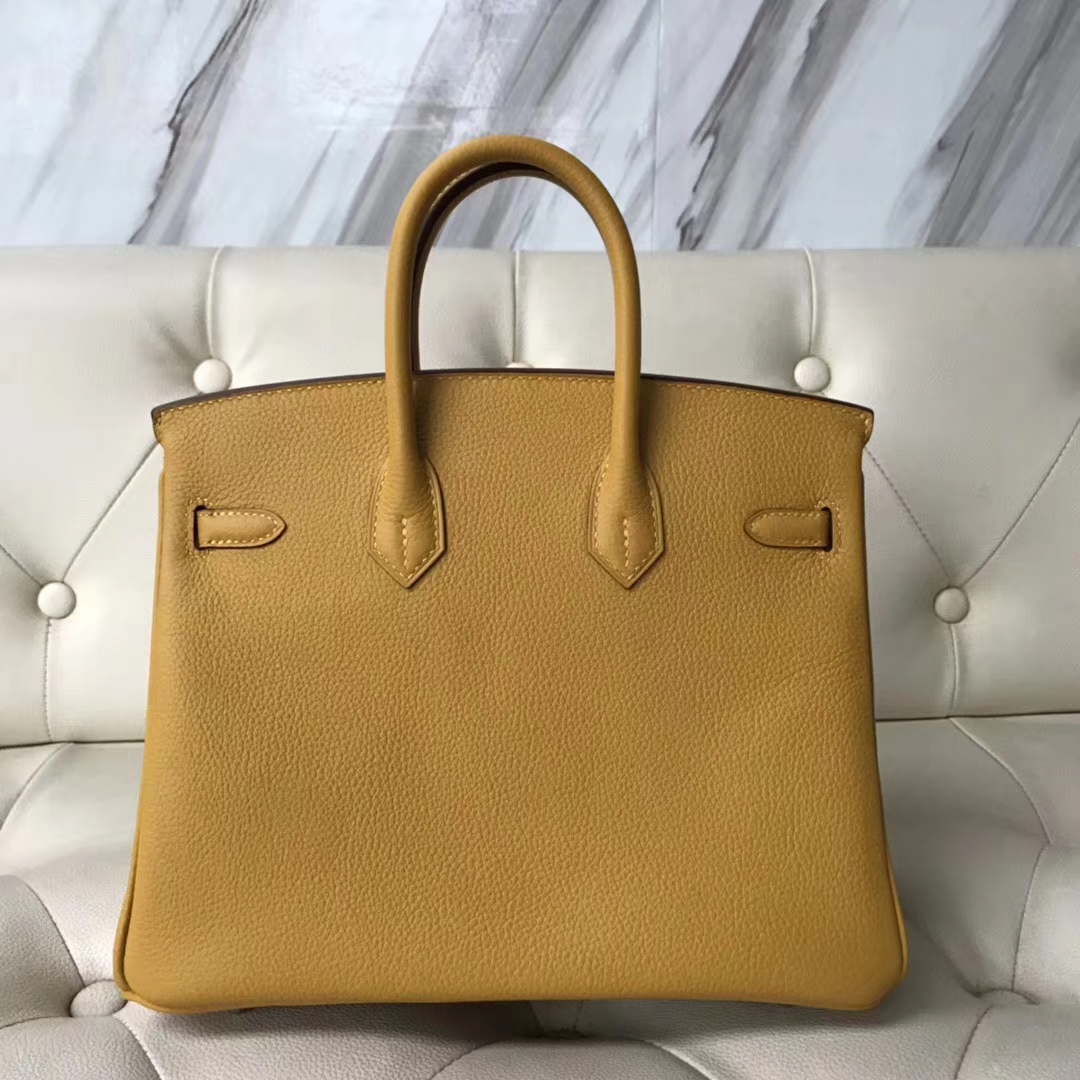 エルメスバーキンバッグエルメスオリジナルロイヤルカーフスキンプラチナバッグBirkin25CM9Dアンバーイエローシルバーバックル