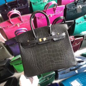 バーキン展示｜エルメスプラチナバッグエルメスバーキン25cmCK89ブラックマットクロコダイルレザーゴールドバックル