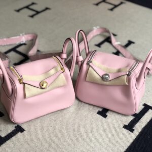 リンディ展示｜エルメスミニリンディバッグエルメストップスウィフトレザーミニリンディバッグ3Qピンクゴールド/シルバーバックル