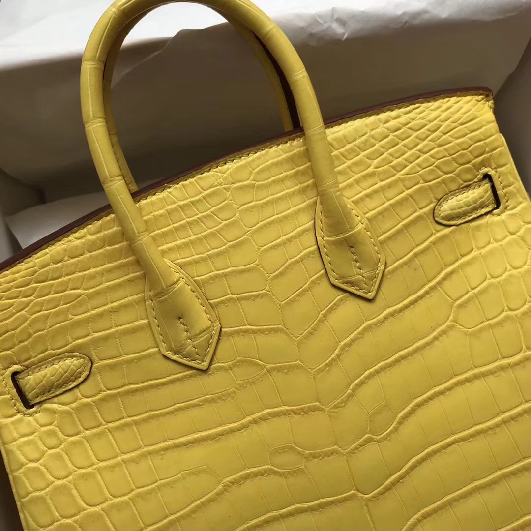 エルメスバッグ公式サイトエルメス9RレモンイエローシャイニークロコダイルレザープラチナバッグBirkin25CMゴールドバックル