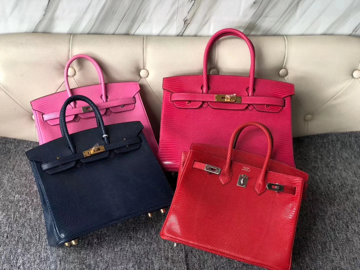 トップハンドステッチエルメスストロベリーパウダー輸入トカゲスキンプラチナバッグBirkin25CMシルバーバックル